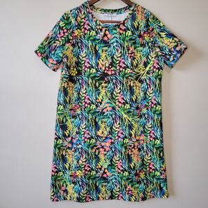 Zara Trafaluc Tropical Floral Neon Print Shift Dress Women’s Size Medium